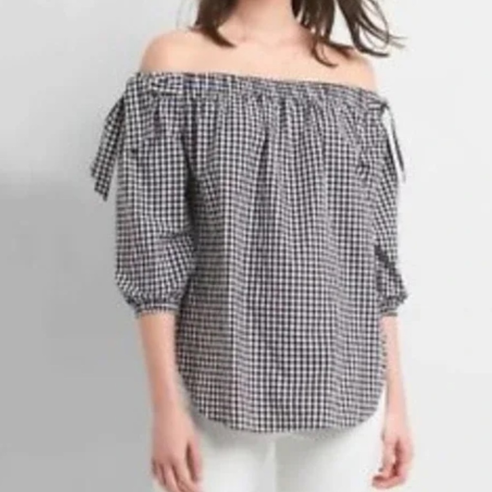 Gap Black & White Gingham Oktoberfest Off Shoulder 3/4 Sleeve Size S
